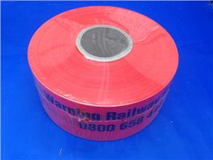 Warning-Tape-WARNING-RAILWAY-CABLES-0800-658-444-Orange/Black-100mm-(roll/500m)-(33219)